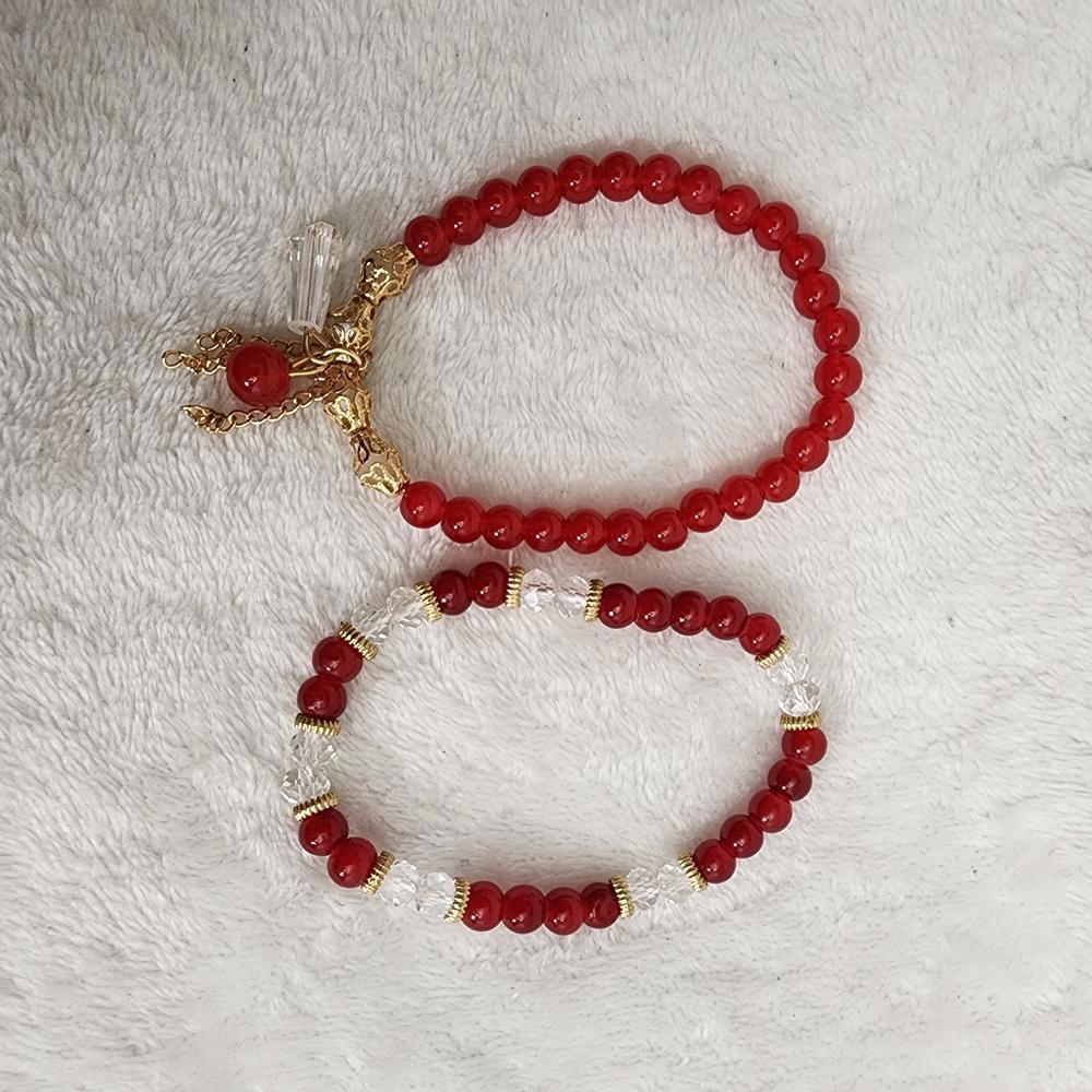 Red/Gold Crystal Beaded Stackable Bracelets - image 6